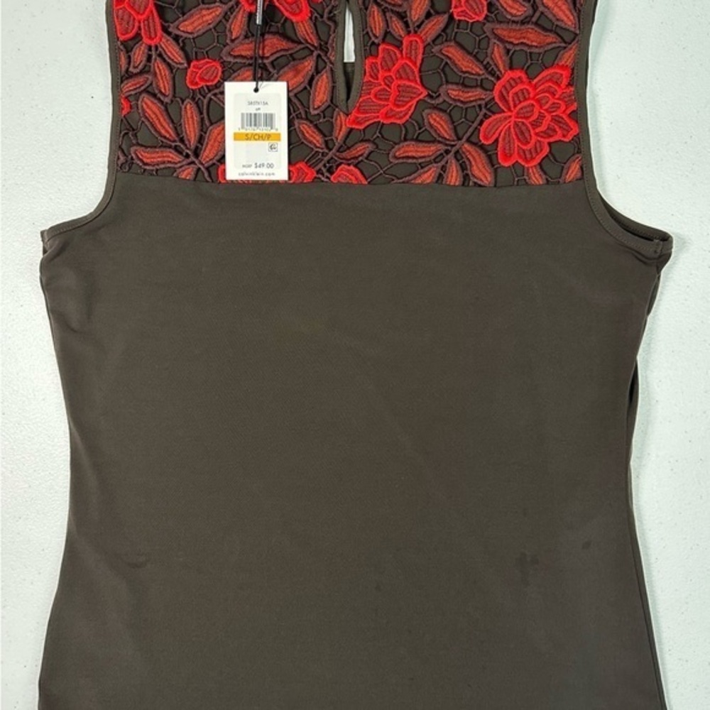 Calvin Klein, Brown and red, tank with lace detail, size small - Picture 8 of 8